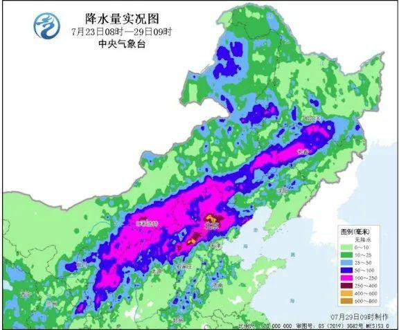 降水量實況圖（2025年7月23日08時至29日09時）來源：中央氣象台