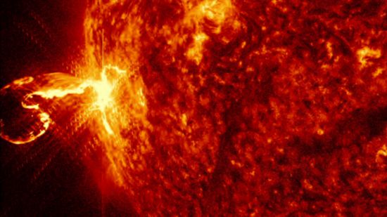 帶有日冕物質拋射的太陽耀斑示意圖
