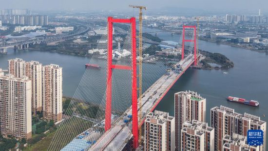 顺德大桥横跨容桂水道，连接顺德容桂与大良两个街道（12月24日摄，无人机照片）。新华社记者 刘大伟 摄