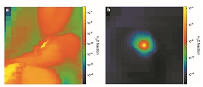 密集雲核中的水質量分數。圖片來源：英國《自然·天文學》