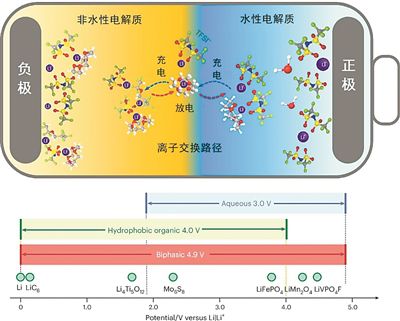 鋰離子載體雙相電解質設計圖。圖片來源：《自然·納米技術》