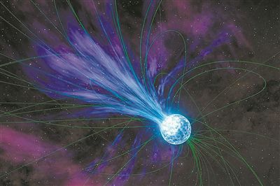藝術概念圖描繪了一顆磁星向太空釋放物質的場景。圖片來源：NASA官網