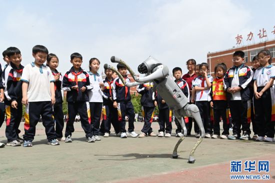 5月9日，在河南省沁陽市永威學校第五屆校園科技節上，機器狗在表演。新華網發（楊帆 攝）