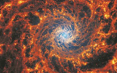 韋布望遠鏡近紅外至中紅外波段拍攝的星系圖像。圖片來源：NASA等機構