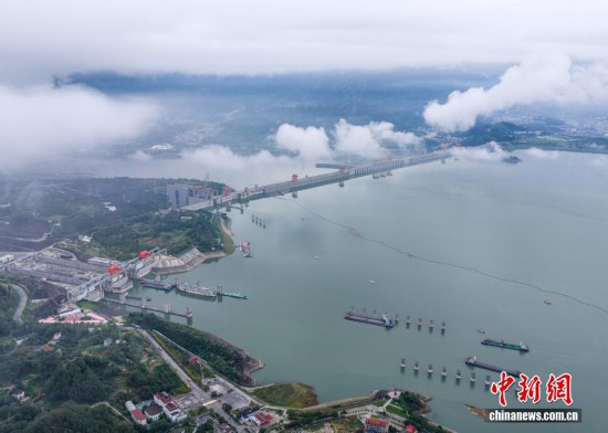 圖為9月11日，處於蓄水運行階段的三峽水庫。（無人機照片）