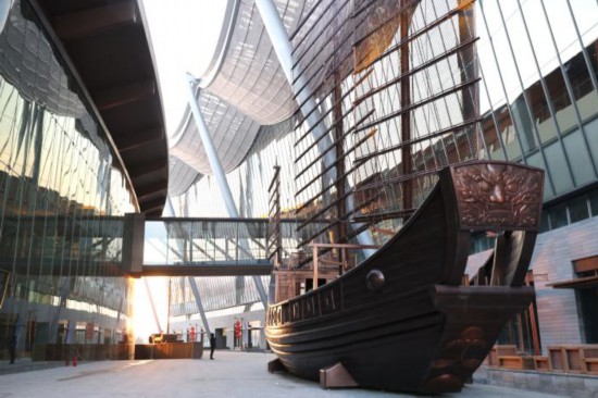 2023年12月27日拍摄的北京大运河博物馆重要建筑景观水街。 中新社记者 杨可佳 摄