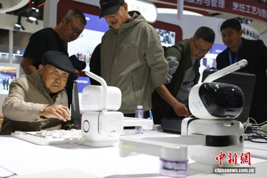 图为参观者与下棋机器人下棋。中新社记者 王紫儒 摄