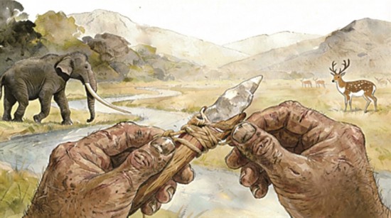 西沟装柄石器制作(倚靠式)复原图 袁崇皓绘