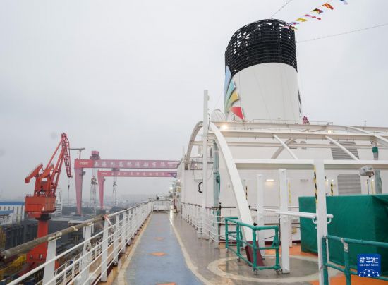 3月16日拍摄的第二艘国产大型邮轮“爱达·花城号”局部。新华社记者 丁汀 摄