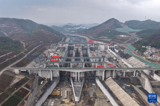 这是3月29日拍摄的平陆运河马道枢纽建设现场（无人机照片）。新华社记者 周华 摄