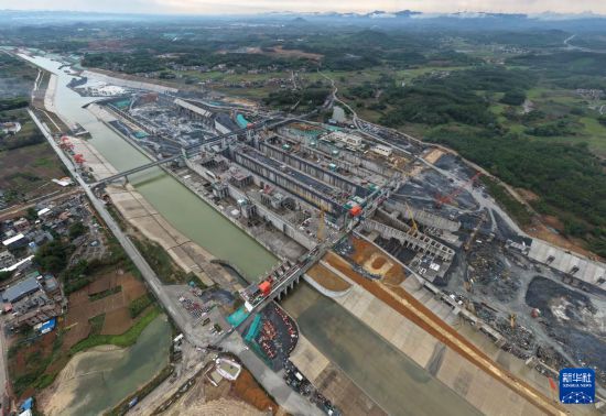 这是3月29日拍摄的平陆运河企石枢纽建设现场（无人机照片）。     新华社记者 周华 摄